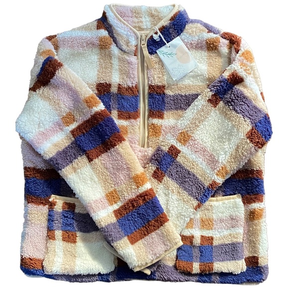 Thread & Supply Jackets & Blazers - NWT Thread & Supply Danica Ivory & Navy Plaid 1/4 Zip Fleece Jacket- Size XS